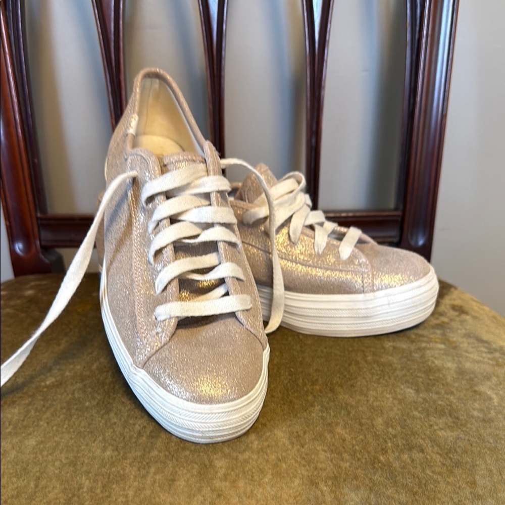 Keds Gold Sneakers with Metallic Sheen and White Rubber Sole